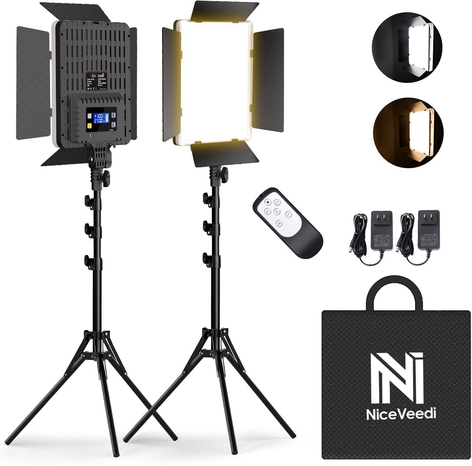 2-Pack Photography Lighting Kit, 36W Bi-Color Studio Lights 2700-6500K CRI 95+, Dimmable LED Video Light Kit with Remote Control & 72” Tripod Stand, Lighting for Video Recording/Photography