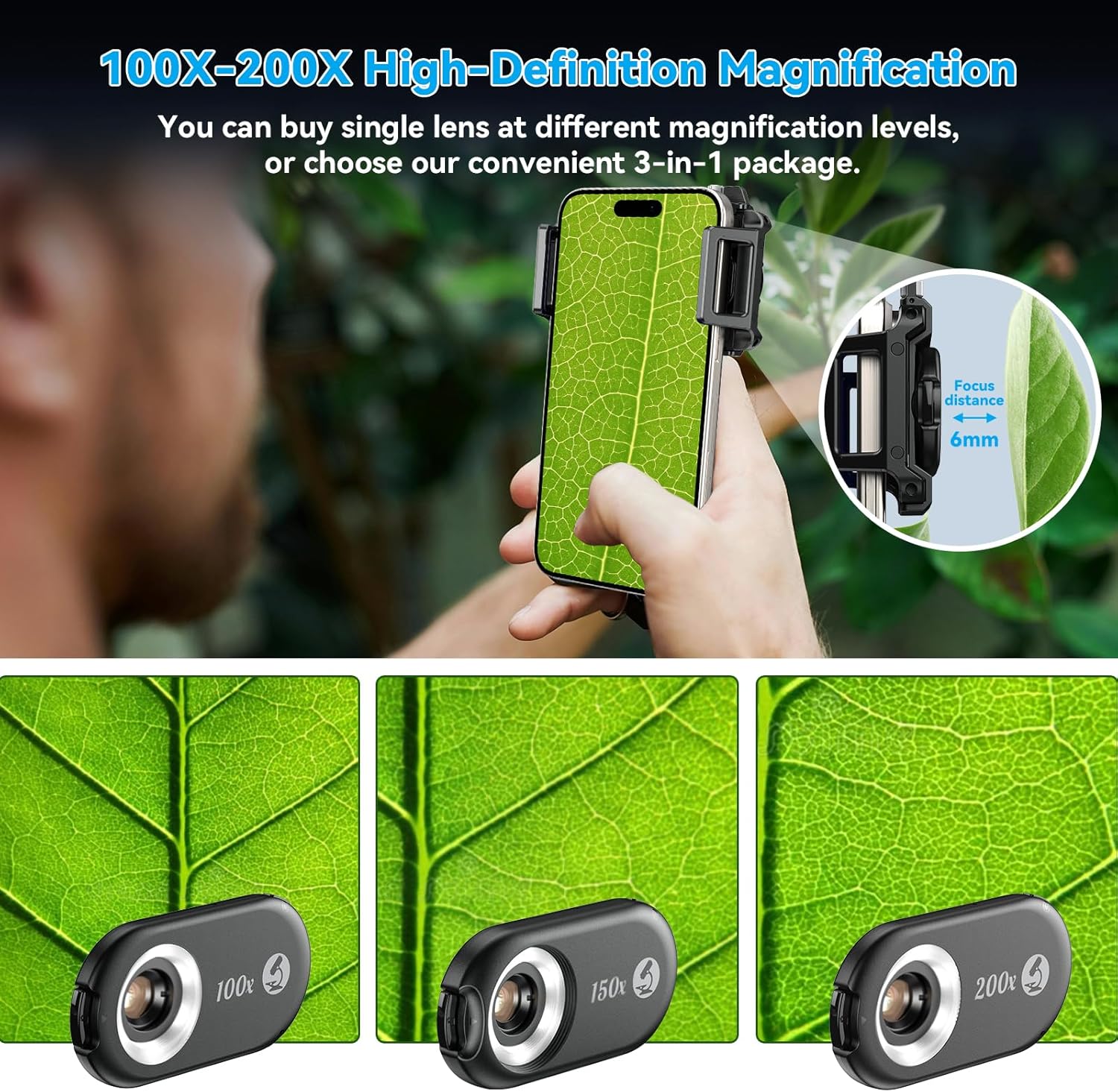 APEXEL Phone Microscope Lens, 100X Phone Micro Lens Nano Zoom for Android/iPhone With LED UV Light/CPL/Universal Clip, Mini Pocket Digital Microscope, Portable Smartphone micro lens Camera Attachments