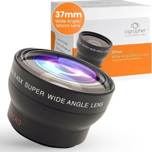 iOgrapher 37mm Wide Angle Lens for iPhone and Smartphones – Macro Lens and Wide Phone Lens – Macro Lens for iPhone and Other Smartphones – Camera Lens for Phone – Comes with Leather Case Bag