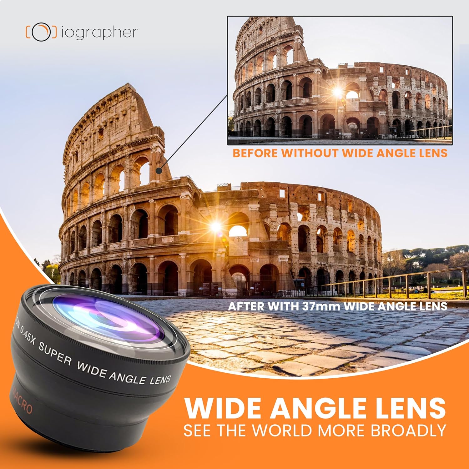 iOgrapher 37mm Wide Angle Lens for iPhone and Smartphones – Macro Lens and Wide Phone Lens – Macro Lens for iPhone and Other Smartphones – Camera Lens for Phone – Comes with Leather Case Bag